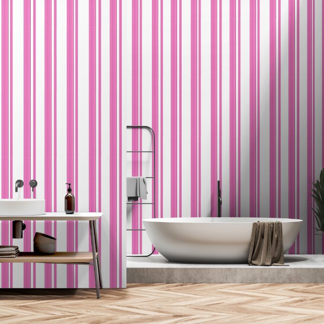 modern vintage pink white abstract lines wallpaper (Bathroom)