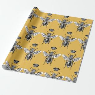 Modern Vintage Queen Bee Crown Honey Yellow Wrapping Paper