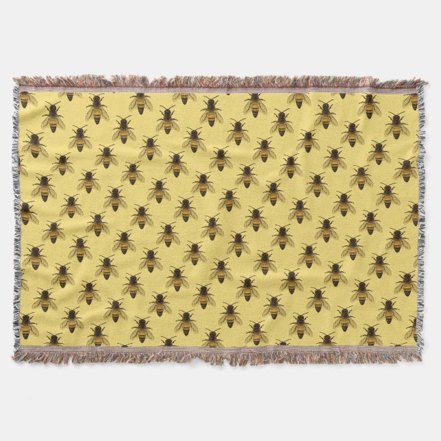 Modern Vintage Queen Bee Drawing  Throw Blanket (Front)