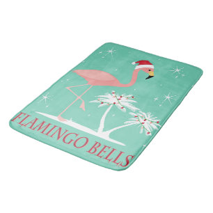 MODERN VINTAGE RETRO CHRISTMAS FLAMINGO BATH MAT