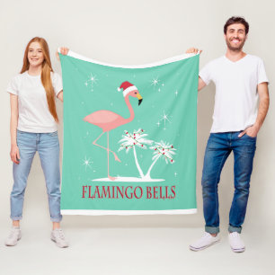 MODERN VINTAGE RETRO CHRISTMAS FLAMINGO FLEECE BLANKET