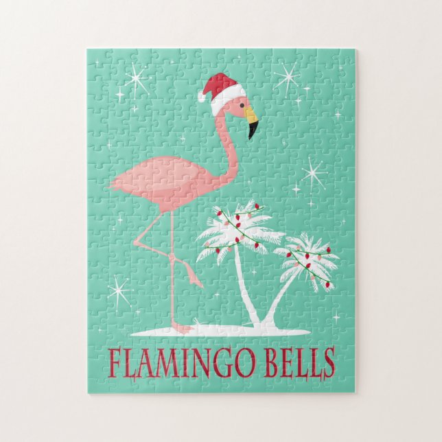 MODERN VINTAGE RETRO CHRISTMAS FLAMINGO JIGSAW PUZZLE (Vertical)