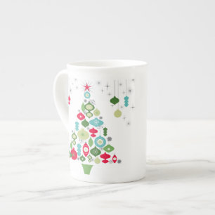 modern vintage retro christmas tree bone china mug