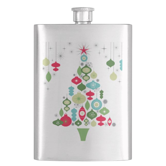 modern vintage retro christmas tree hip flask (Front)