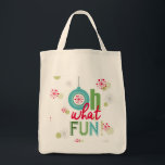 modern vintage retro Christmas typograpahy phrase Tote Bag<br><div class="desc">modern vintage retro Christmas typograpahy phrase oh what fun</div>