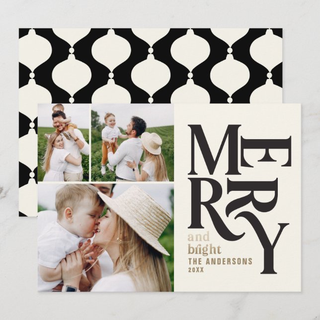 Modern vintage retro Chritsmas black gold photo Announcement (Front/Back)