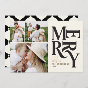 Modern vintage retro Chritsmas black gold photo Announcement