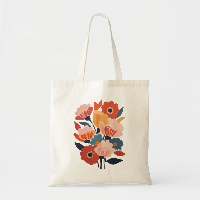 Modern Vintage Retro Floral Bouquet Tote Bag (Front)