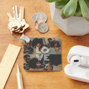 Modern Vintage Retro Love Typography 4 Photo Keychain