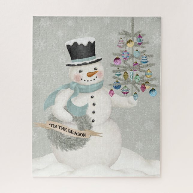 modern vintage retro snowman jigsaw puzzle (Vertical)