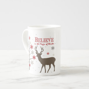 modern vintage rustic deer and snowflakes bone china mug