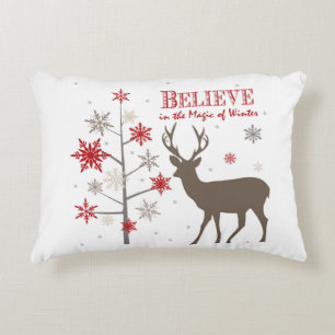 modern vintage rustic deer and snowflakes decorative pillow