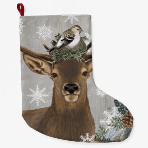 modern vintage rustic winter deer large christmas stocking