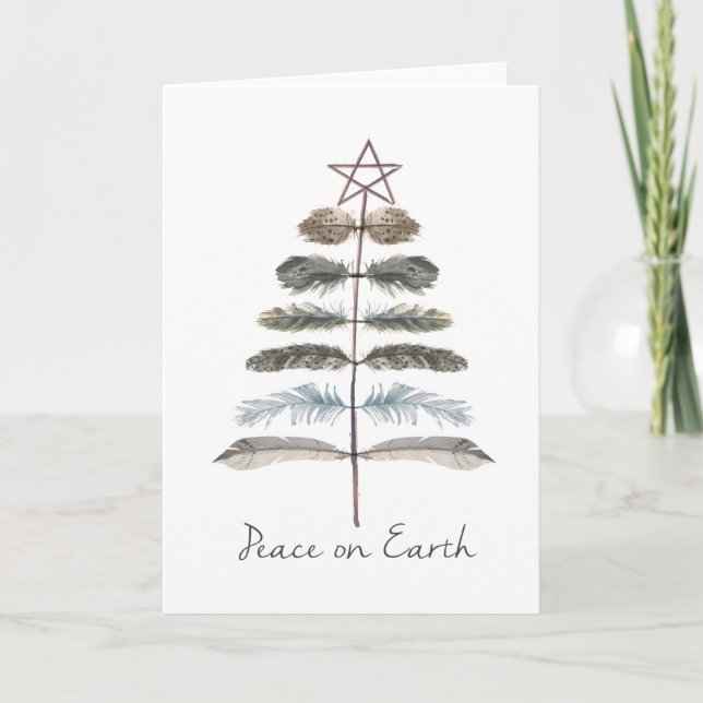 modern vintage rustic winter feather tree holiday card (Front)