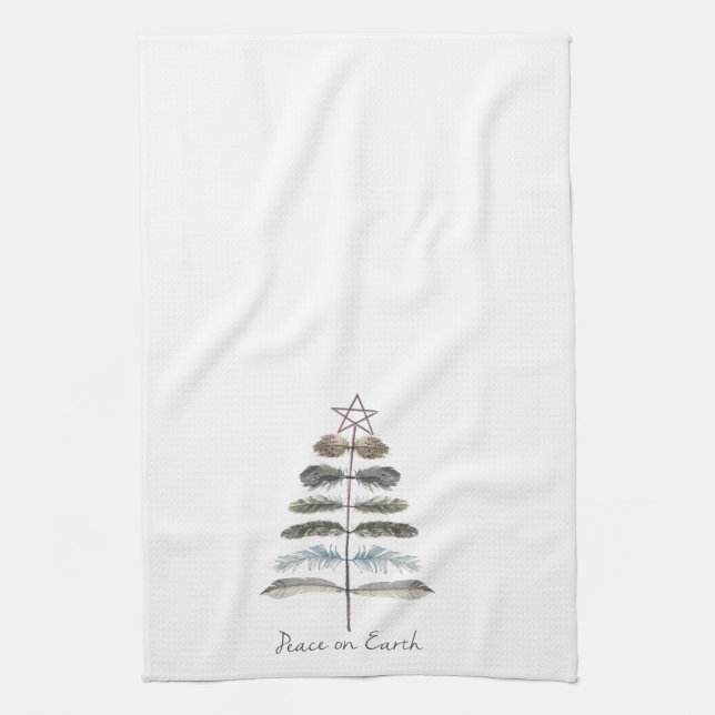 modern vintage rustic winter feather tree kitchen towel (Vertical)
