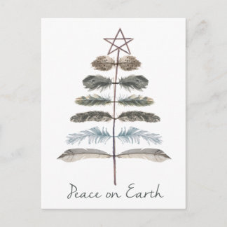 modern vintage rustic winter feather tree postcard