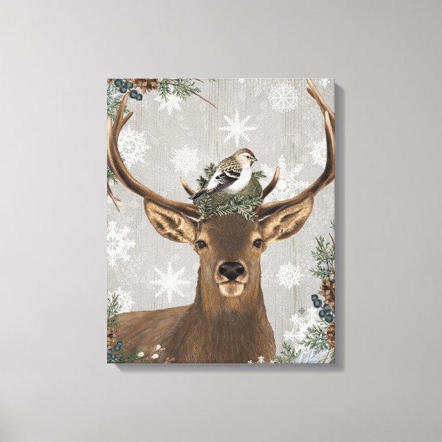 modern vintage rustic woodland winter deer canvas print (Front)