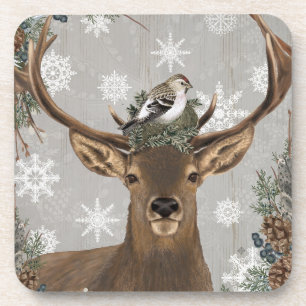 modern vintage rustic woodland winter deer coaster