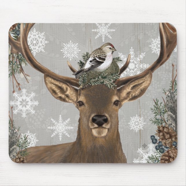 modern vintage rustic woodland winter deer mouse pad (Front)