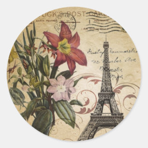 modern vintage scripts lily Paris Eiffel Tower Classic Round Sticker