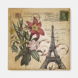 modern vintage scripts lily Paris Eiffel Tower Magnet