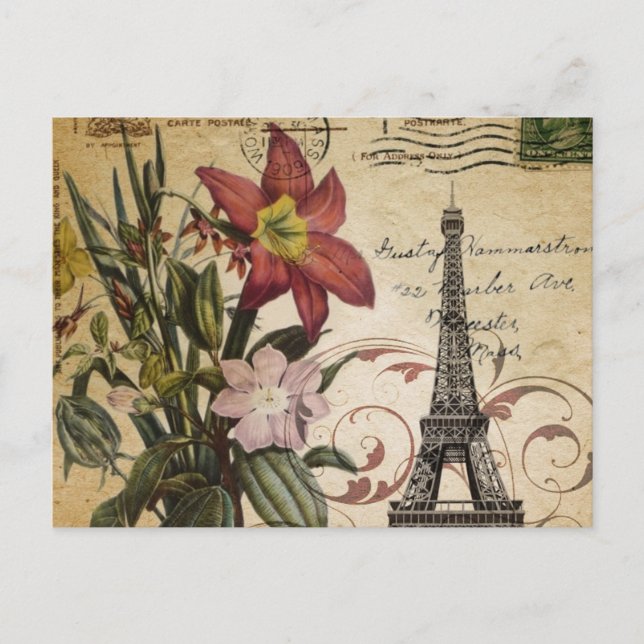modern vintage scripts lily Paris Eiffel Tower Postcard (Front)
