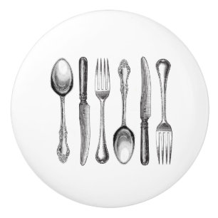 modern vintage silverware ceramic knob