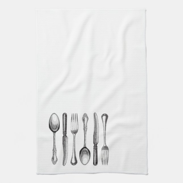 modern vintage silverware kitchen towel (Vertical)
