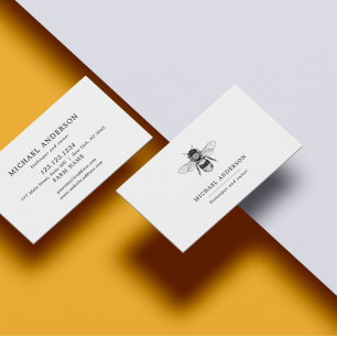 Modern Vintage Simple Bee Honey Black White Business Card
