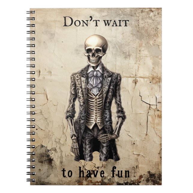 Modern Vintage Skeleton Old Paper Custom Quote Notebook (Front)