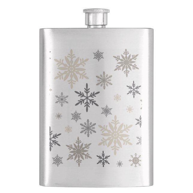 modern vintage snowflakes hip flask (Front)