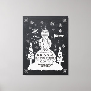 Modern vintage snowman chalkboard art canvas print