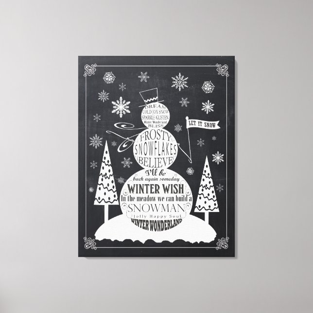 Modern vintage snowman chalkboard art canvas print (Front)