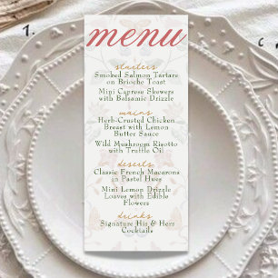 Modern Vintage Soft Blush Botanical Wedding Dinner Menu