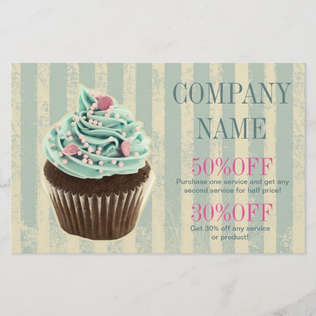 modern vintage teal  bakery dessert cupcake flyer (Front)