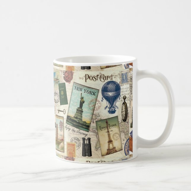 modern vintage travel collage coffee mug (Right)