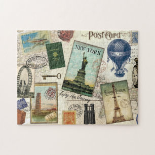 modern vintage travel collage jigsaw puzzle
