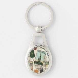 modern vintage travel collage keychain