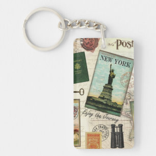 modern vintage travel collage keychain