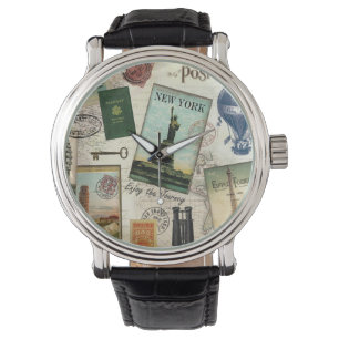 modern vintage travel collage watch
