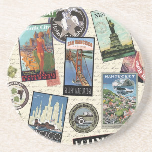 modern vintage travel USA Coaster