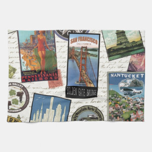 modern vintage travel USA Kitchen Towel
