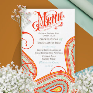 Modern Vintage Typography Persimmon Wedding Menu