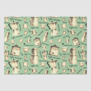 Modern Vintage Watercolor Coffee Pots Sage Tissue Paper