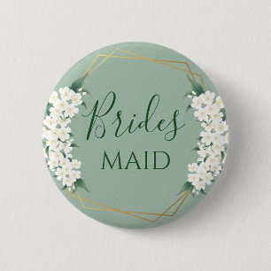 Modern Vintage White Flower on Green Bridesmaid 2 Inch Round Button