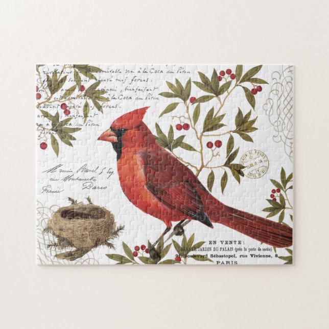 modern vintage winter cardinal jigsaw puzzle (Horizontal)
