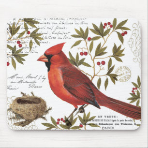 modern vintage winter cardinal mouse pad