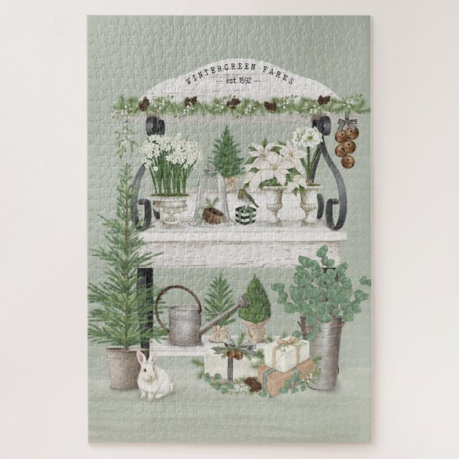 Modern vintage winter garden cart jigsaw puzzle (Vertical)