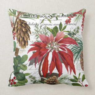Modern vintage winter garden floral throw pillow