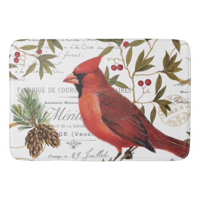 modern vintage winter woodland cardinal bath mat (Front)